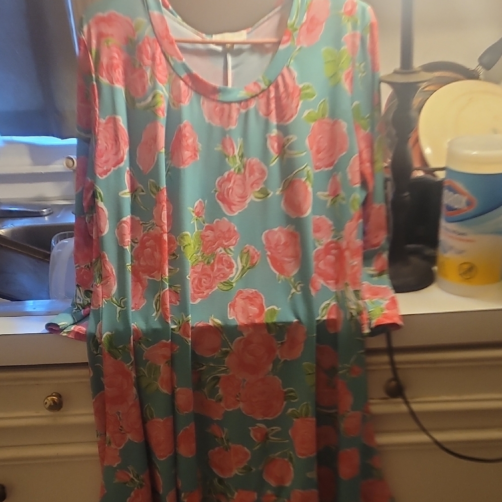 Simply Southern Pink and Blue Sundress 3/4 Sleeve Scoop Neck